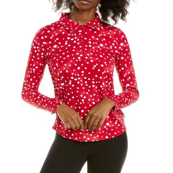 Ibkul Tops - Ibkul Dot Print Adjustable Length Long Sleeve Polo